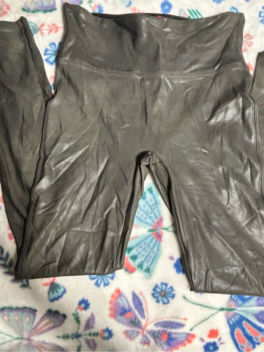 SPANX Faux Leather Look High-Waist Leggings in Dark Gray